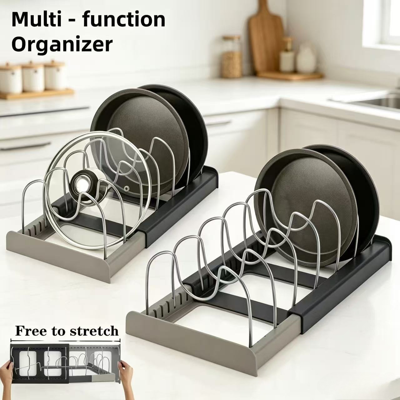 7-grid Telescopic Pot Rack,Pan - đánh giá và giá Kitchen Baking Pan Organizer