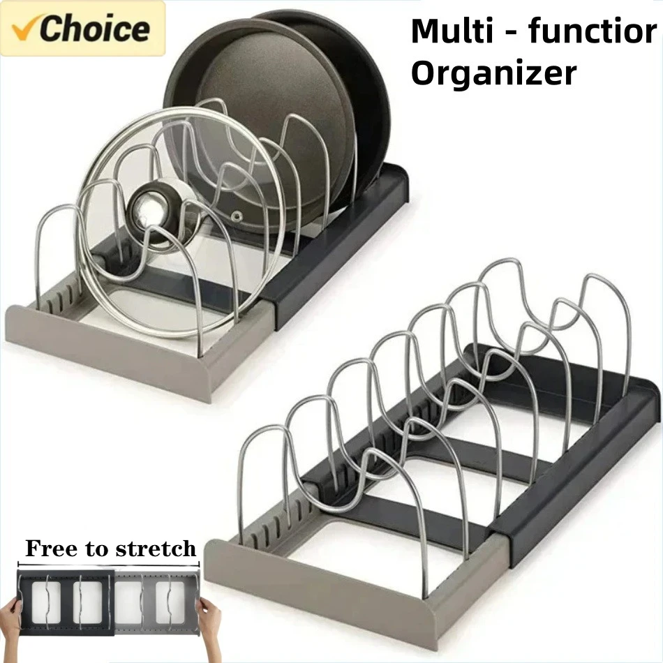 1Pc 7-grid Telescopic Pot Rack - đánh giá và giá Kitchen Baking Pan Organizer